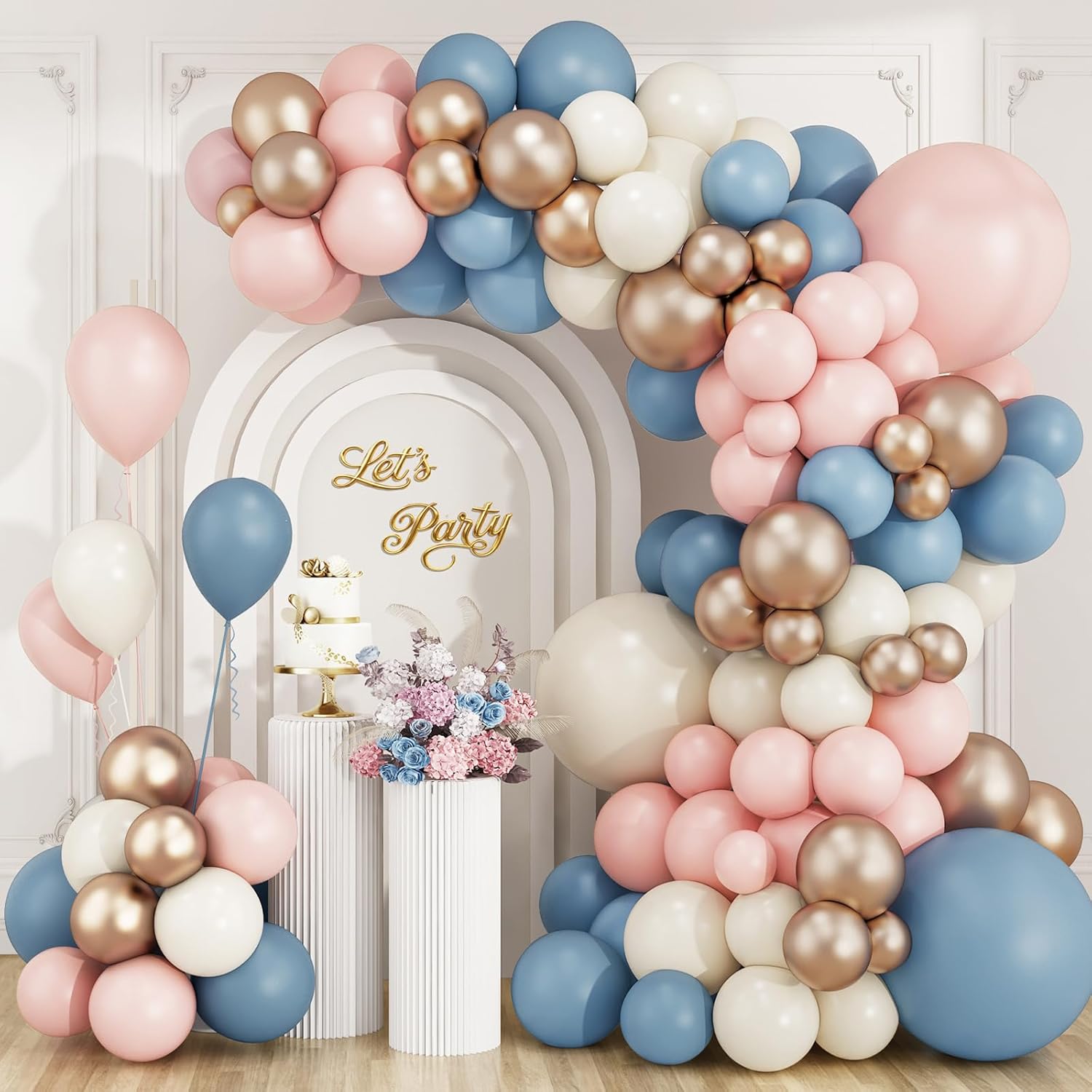 Balloon Arch Kit - Dusty Pink Blue Champagne Gold Latex