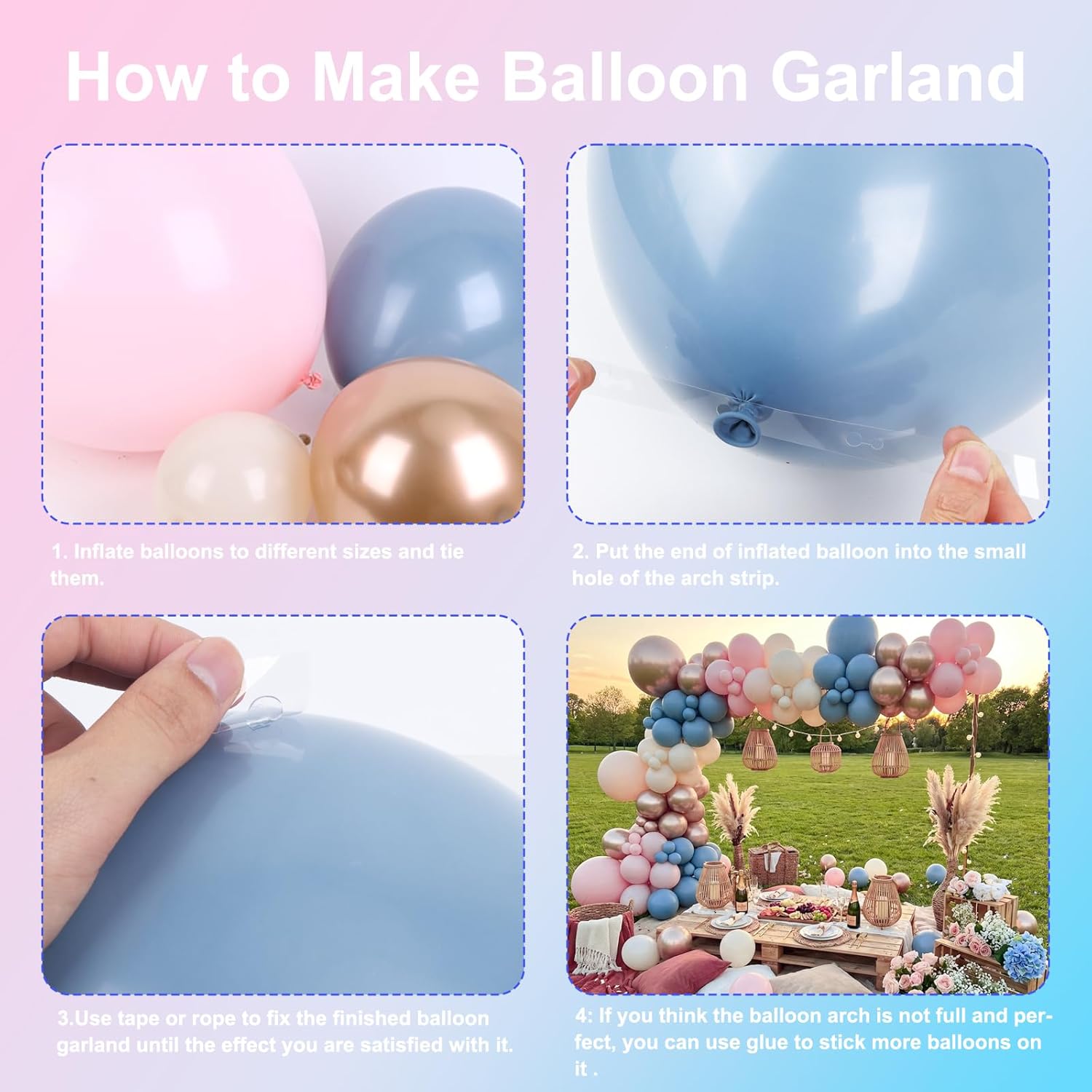 Dusty Pink Blue Champagne Gold - Balloon Arch Kit ulasan dan harga