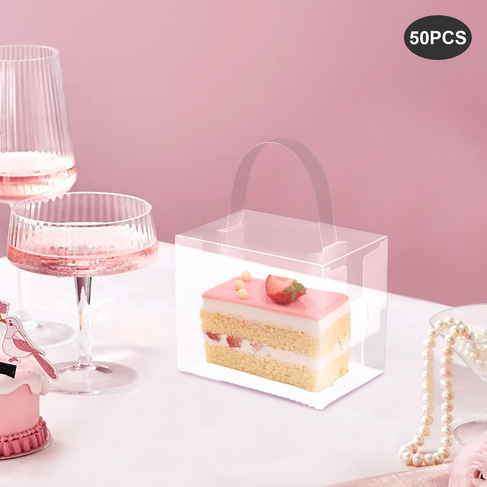 50 Pcs Clear Cake Boxes Set, P - Event Party Box ulasan dan harga